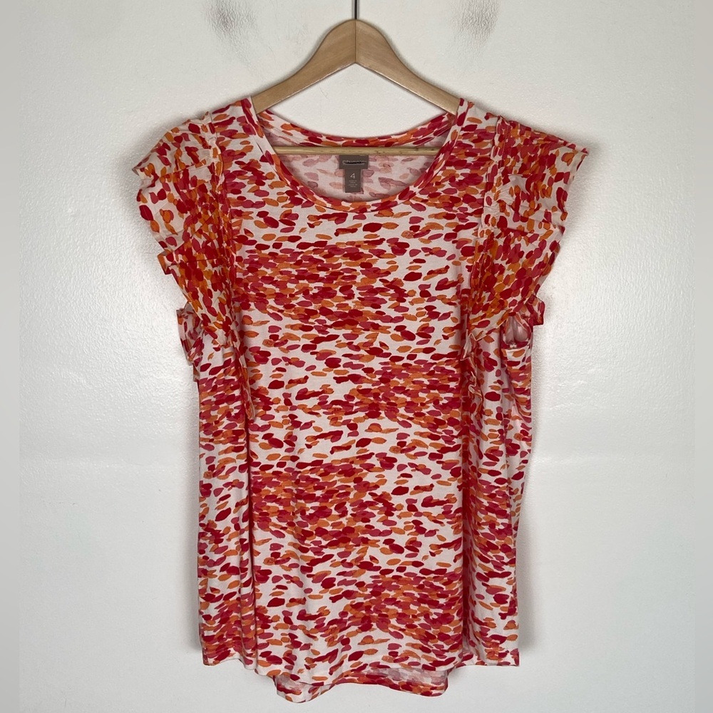 Chico's Splash Spot Ruffle Short Sleeves Top Size 4 US XXL Hot Pepper Cotton